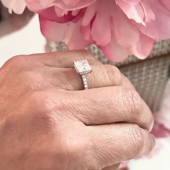 2 Carat Princess Moissanite Diamond Ring Set 5 - Picture 7 of 11